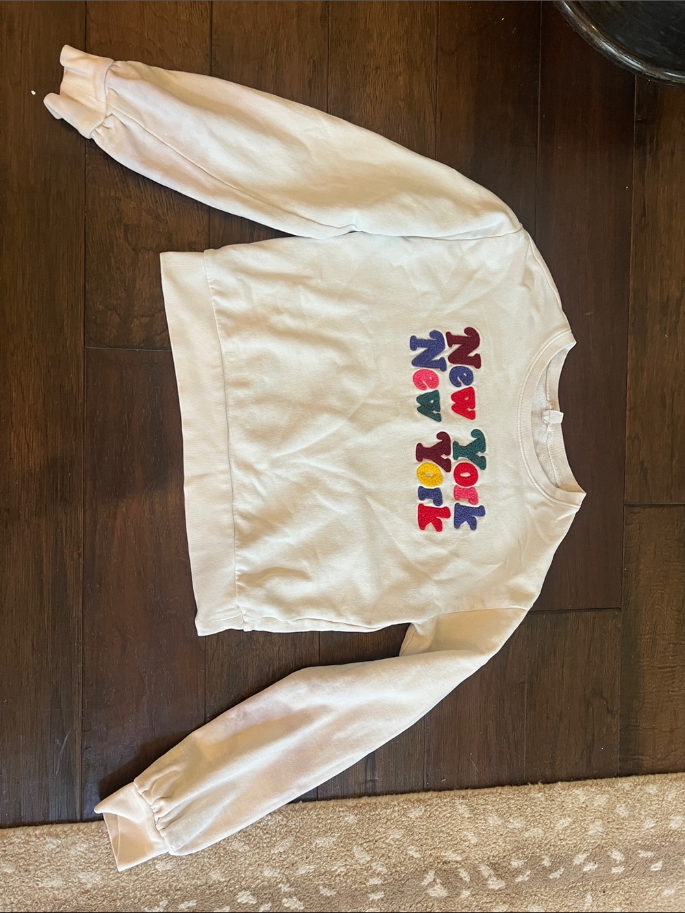 J crew crewcuts Cream Sweatshirt with Colorful "New York New York" Appliqué